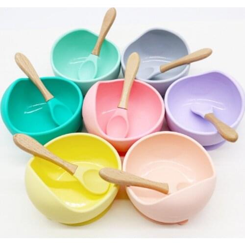 Baby Silicone Feeding Bowl Set Tableware BPA Free Childrens Handle Spoon Food Grade Non-Silp Suction Bowl Set Kids tableware