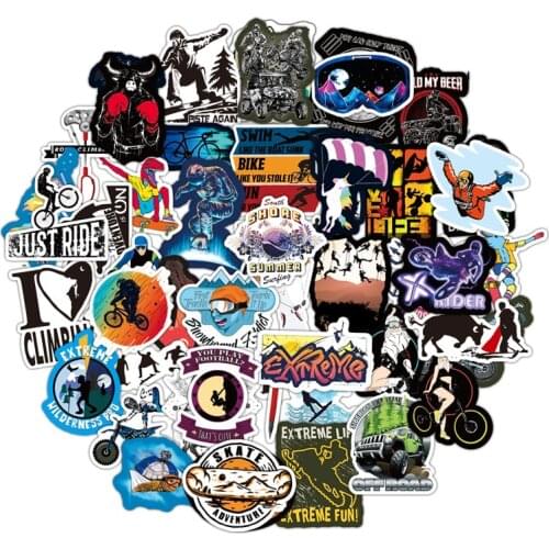 TD ZW 50 Pcs/lot Extreme Sports Stickers For Car Motorbike Bicycle Snowboard Skateboard Racing Climbing Waterproof PVC Decal