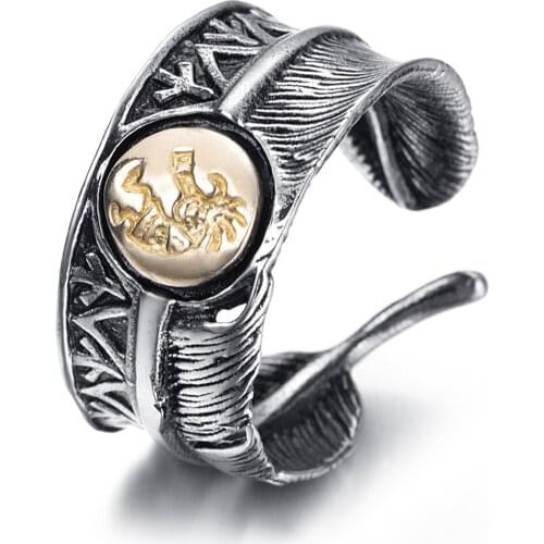 New Fashion Titanium Steel Ring Mens Feather Ring