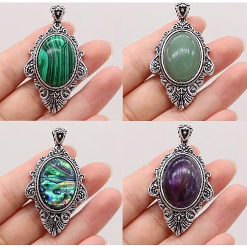 Natural Stone Pendants Reiki Heal Lapis lazuli Turquoises Antique-Silver Alloy for Tribal Jewelry Making Necklace Earrings