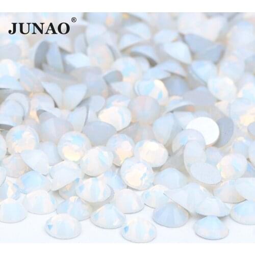 JUNAO SS 6 8 10 12 16 20 30 Opal Glass Nail Rhinestone Sticker Flatback Round Nail Crystal Stone Non Hotfix Strass Decoration