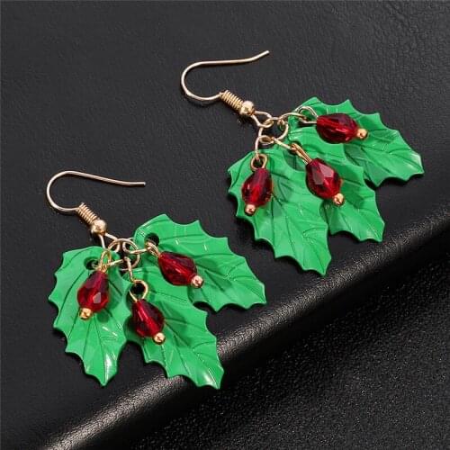 Christmas Tree Leaves Crystal Earings Fashion Jewelry 2020 Simple Christmas Party Jewelry Accessories For Women Girls Kids
