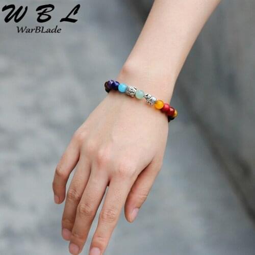 WarBLade 7 Chakra Elephant Bracelet Tiger Eye Healing Balance Beads Reiki Buddha Prayer Natural Stone Bracelet For Men Women