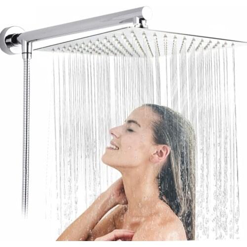 Bright Chrome 8" Ultrathin Shower Head Brass 15" Shower Arm 59" Stainless Steel Hose Wall Mounted Rainfall Showerhead