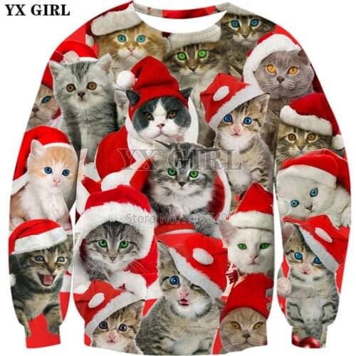 YX GIRL Brand clothing 2018 New Fashion Sweatshirt Christmas Anime cute cat Collage Print 3d Mens Womens Casual pullover
