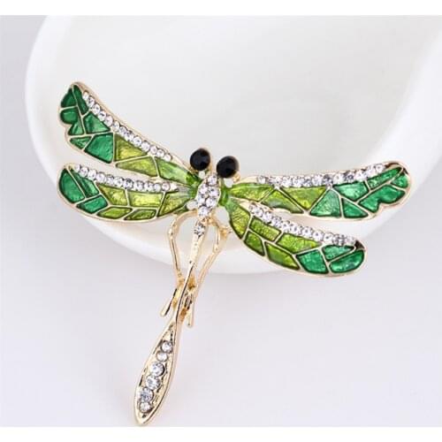 Vintage Animal Dragonfly Shinny Brooches Crystal Rhinestone Brooches for Women Dress Fit for Jewelry Gift Alloy New Style Trendy