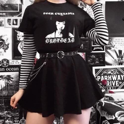 Drop Dead Womens Gothic T-Shirt Egirl Edgy Fashion Aesthetic Oversized Tshirt Female Harajuku Streetwear Grunge Top Clothes