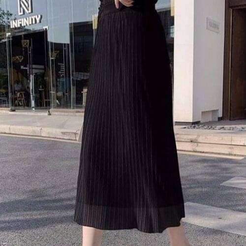 New 2020 Autumn Winter Women Pleated Skirt Slit Knitting Elegant Ladies Casual Fashion High Waist Lace Mesh Skirt on Both Sides