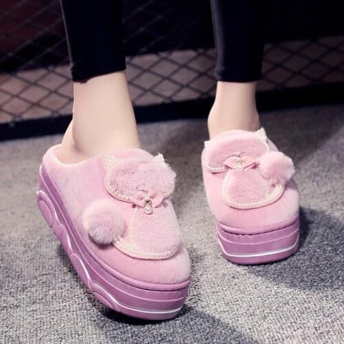 Girls cat slippers plush indoor rhinestone ladies shoes 2021 stylish new arrival women platform slippers