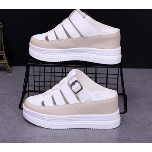 Platform Shoes Womens Spring Summer Platform Inner Height Increase High Buckle Slipper Baotou Womens Shoes