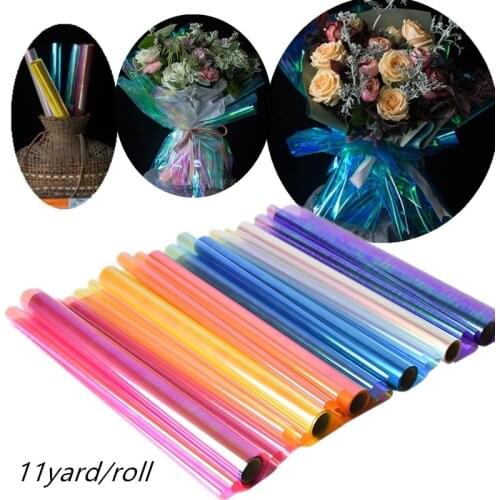 11yard/roll Rainbow Cellophane Flower Wrapping Paper rollPackaging Craft Gift Packing paper Flower tissue paper