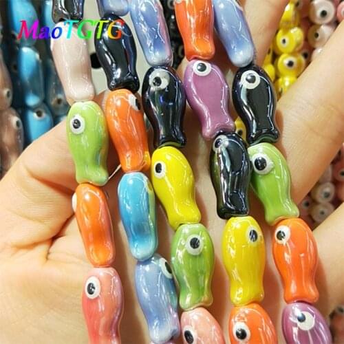 12pcs Evil Eye Small Fish Ceramic Beads For Jewelry Making Necklace Bracelet Multicolor Spacer Ceramic Beads Accessories