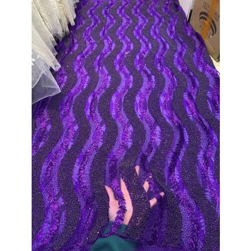 2021 African Lace Fabric Glitter Glue Beads French Tulle Mesh DIY Sewing Wedding Dress Skirt Design Clothing Accessories 5 Yards