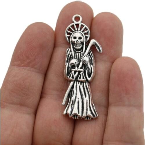 JAKONGO Silver Plated Skull Charm Pendants for Jewelry Making Bracelet DIY Accessories 51x19mm 4pcs