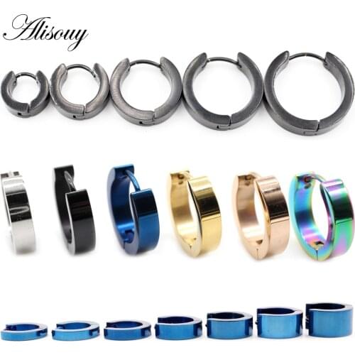 Alisouy 2 pieces Anti-allergic steel earring punk rock Stud Earrings Men Fashion Jewelry women small circle round stud earrings