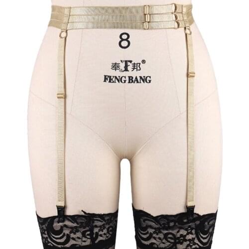 Bondage Clip Stockings Leg Garter Gold Color Body Cage Harness Belt Goth Sexy Lingerie Rave Women Body Harness Edgy Garter