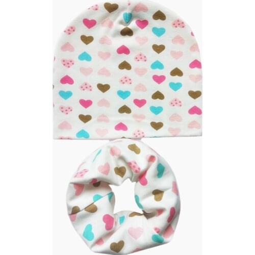 Spring Autumn Cotton Baby Hat Scarf Set Animal Print Child Hats Winter Girls Boys Hat Neck Scarf Collar Kids Beanies Cap Set