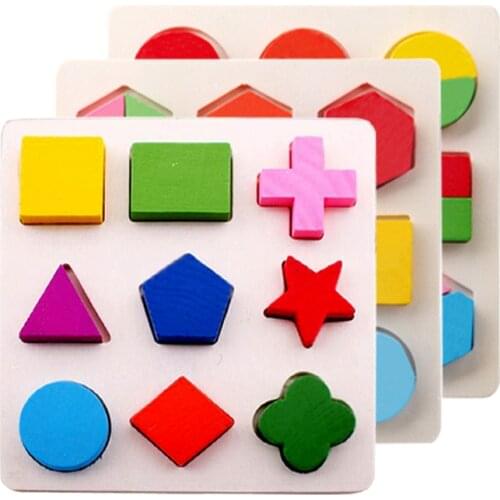 Children Wooden 3D Jigsaw Puzzle Plate Wooden Early Geometry 3D Jigsaw Puzzle Uniform Cognitive Early Learning Educational Toys
