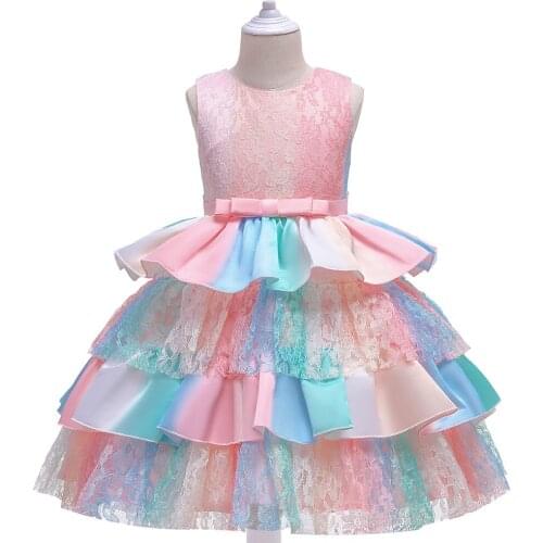 3-10 Years Girl Wedding Party Princess Dress Childrens Clothing Kids Embroidered Flower Lace Layered Dress for Girls Clothes