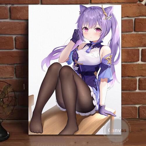 Canvas Anime Keqing Genshin Impact Pictures Home Decoration Paintings Poster HD Prints Wall Art Modular Living Room