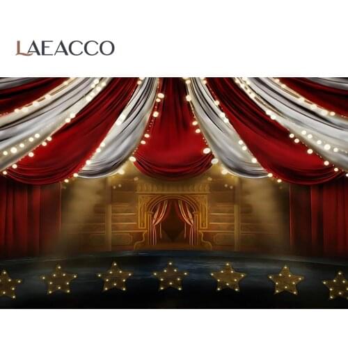 Laeacco Baby Circus Cruise Red Tent Birthday Party Star Bulb Baby Child Stage Portrait Photo Background Photographic Backdrops
