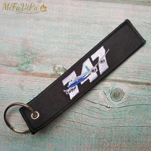 MiFaViPa Boeing 747 Fashion Trinket Airplane Keychain Strap Embroidery Aviation Key Chain for Men Gift Luggage Tag 747 Keyrings