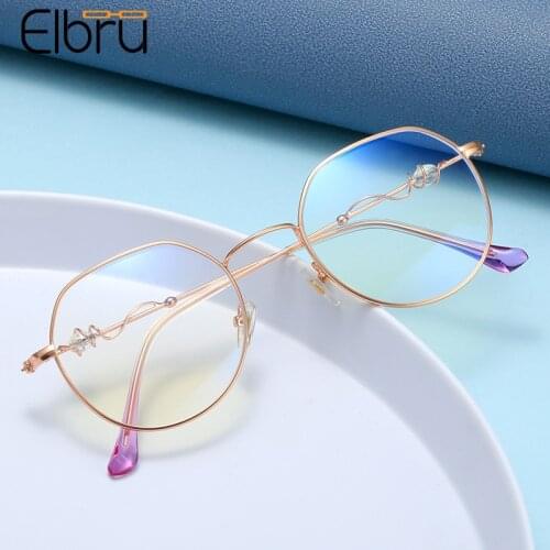 Elbru Men Women Anti Blue Light Glasses Ultralight Metal Plain Eyeglasses Student Goggles Fashion Transparent Colorful Eyewear