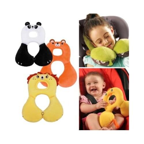 Soft Baby Safety U-Shaped Pillow With Protective Cover Car Seat Stroller Pillow Cartoon Short Plush Infant Head Neck Support