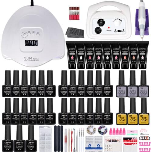 Nail Set Acrylic Nail Kit Semi Permanent Extension Crystal Gel set With UV Lamp nail drying & nail drill Machine Nail tools set