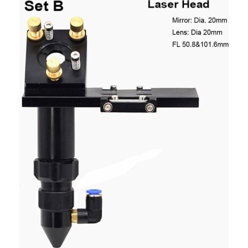 DIY CO2 Laser Head Set Mirror 20mm Focus Lens 20mm Focal Length 50.8mm& 101.6mm Holder Mount for Laser Engraving Cutting Machine