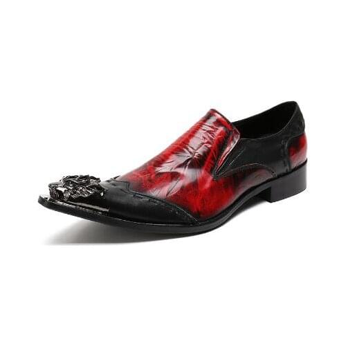 New style Genuine Leather Loafers Pointed Toe Metal Tip Lace Spikes Slip On Dress Shoes Evenig Party Wedding Shoes men shoes