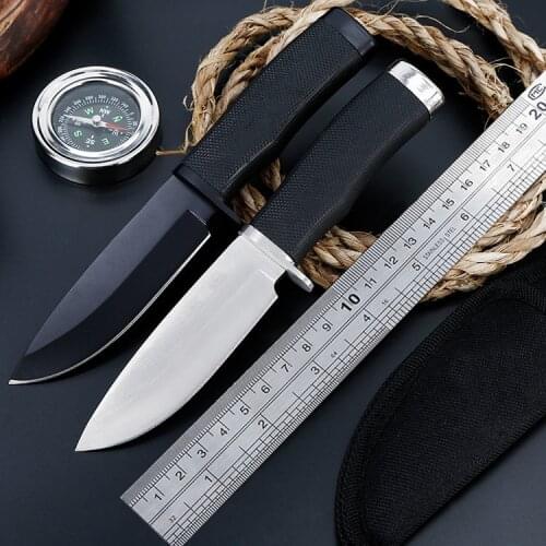 New Fixed Knives Mirror 440 Blade Rubber Handle Straight Knives Camping Tactical Knife EDC Tools Survival Hunting Knife + Sheath