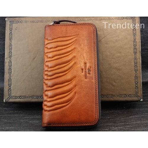 New Mens Vintage Skeleton Roker Punk Organizer Checkbook Long Leathe Wallet Cool