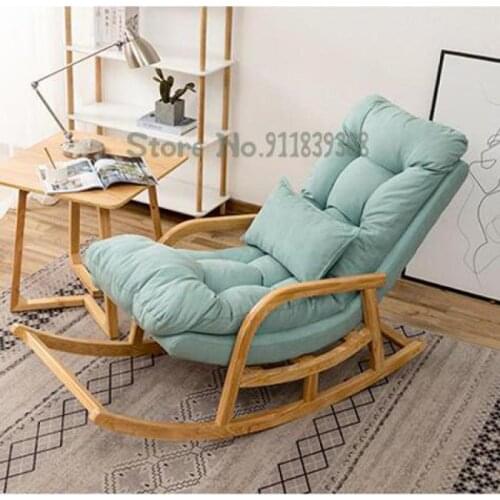 Balcony solid wood rocking chair recliner for adults Nordic leisure lazy sofa home easy chair fabric