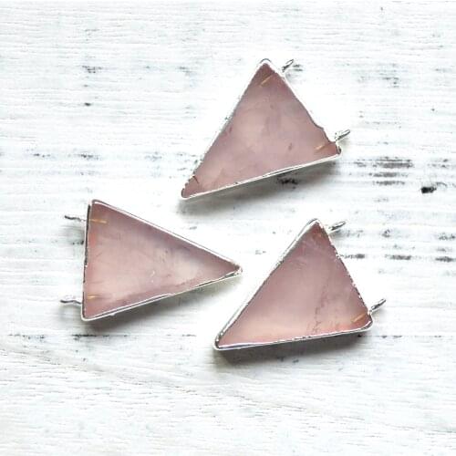 Nature Rose crystal triangle connector pendant with silvery electroplated edges for jewelry making