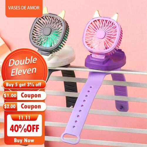 Portable Mini Watch Fan USB Charging Air Cooling Fan Removable Desktop Fan With Colorful lights For Student Kids Gifts For Home