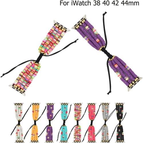 Handmade Woven Beads Strap For Apple Watch 38mm 42mm 40mm 44mm Band Men Women Replace Bracelet For iWatch Series 1 2 3 4 5