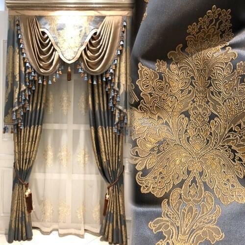 Customized luxury European living room jacquard curtain bedroom imitation silk shading curtain high-grade products thickened