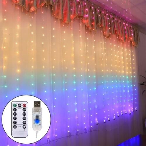 USB Rainbow 280 Leds Christmas String Light & Remote Controller Copper Wire Waterproof Window Hanging Fairy Decoration Party