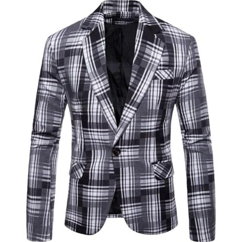 High Quality Mens Blazer Fashion Luxury Plaid Slim Suit Jackets Business Single Button Suit Male Wedding Dress