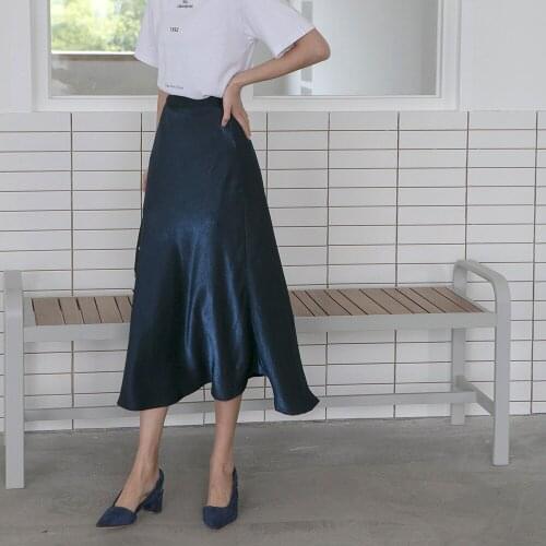 Women solid color satin skirts high waist simple basic skirt