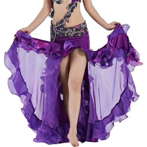 2019 Dancewear Bellydance Clothes Accessories Ruffle Long Maxi Skirts Side Split Fish Tail Organza Belly Dance Skirt Women