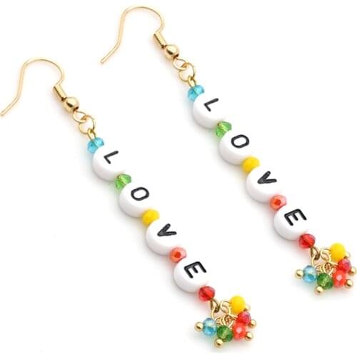 Go2boho Earring For Women Bohemian Dangle Earrings LOVE Letter Drop Long Color Hooks Danglers Femme Aretes 2020 Handmade Jewelry