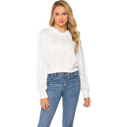 Womens Short Hoodies Casual Loose Hoody Female Warm Sweatshirt 2021 Autumn And Winter Long-sleeved Solid Color Pullover