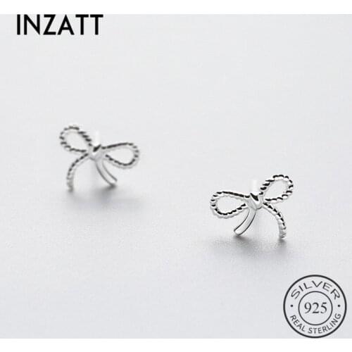INZATT Fashion Real 925 Sterling Silver Bowknot Stud Earrings Cute Bijoux For Women Party Festival Gift Accessories Jewelry