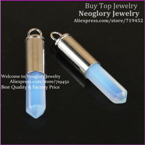 10pcs Nature Opal Opalite Gems Point Bullet Pendant Hexagon Quartz Druzy Pendant Real Silver Plated Casing Pendant