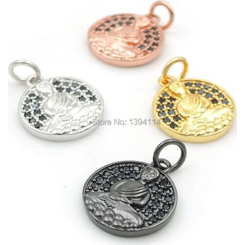 14*12*2mm Micro Pave Black CZ Figure Of Buddha Round Charms Fit For Making DIY Bracelets Or Necklaces Jewelry