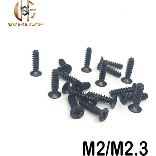500Pcs M2/M2.3 Carbon Steel Phillips Cross Countersunk Flat head tail tapping screws PHIL computer bolts Black