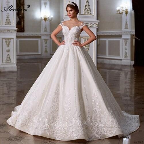 Alonlivn Elegant Tulle O-Neck A-Line Wedding Dresses Lace Up Appliques Floor-Length Bridal Gowns Vestido De Noiva