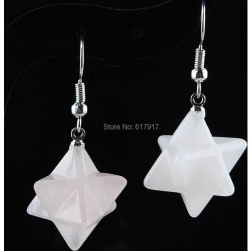 Anise star Women Drop Earrings Natural Pink Quartzs Gem Stone Bead Reiki Healing Earrings Bohemian Jewelry TR3128